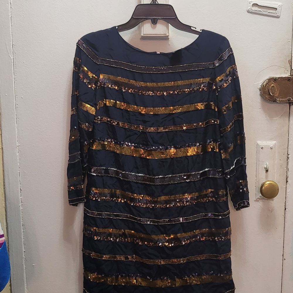 Club Monaco Black and Gold Sequin Long Sleeve Dress